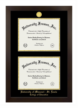 University of Missouri - St. Louis College of Education Double Diploma Frame in Manhattan Espresso with Black & Gold Mats for document: 8 1/2"h x 11"w  , document: 8 1/2"h x 11"w  