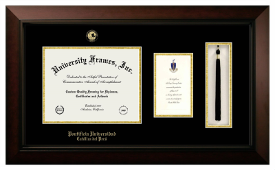 Pontificia Universidad Catolica del Peru Diploma with Announcement & Tassel Box Frame in Legacy Black Cherry with Black & Gold Mats for document: 8 1/2"h x 11"w  , diploma: 7"h x 4"w  