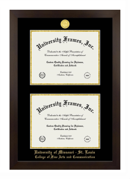 University of Missouri - St. Louis College of Fine Arts and Communication Double Diploma Frame in Manhattan Espresso with Black & Gold Mats for document: 8 1/2"h x 11"w  , document: 8 1/2"h x 11"w  