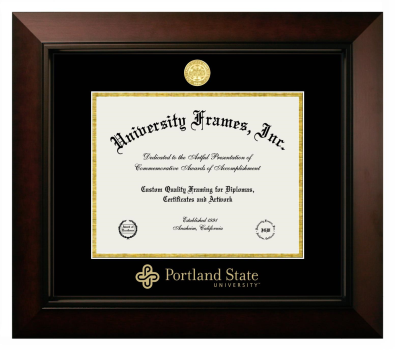 Portland State University Diploma Frame in Legacy Black Cherry with Black & Gold Mats for document: 8 1/2"h x 11"w  