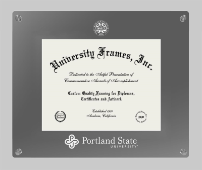 Portland State University Lucent Clear-over-Smoke Frame in Lucent Smoke Moulding with Lucent Smoke Mat for document: 8 1/2"h x 11"w  