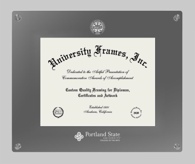 Portland State University College of the Arts Lucent Clear-over-Smoke Frame in Lucent Smoke Moulding with Lucent Smoke Mat for document: 8 1/2"h x 11"w  