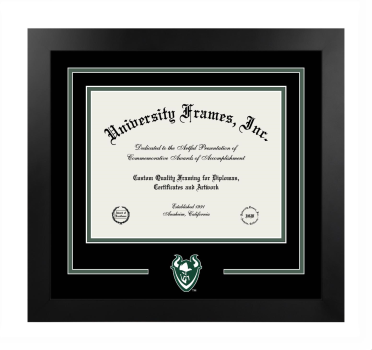 Portland State University Graduate School of Education Logo Mat Frame in Manhattan Black with Black & Forest Green Mats for document: 8 1/2"h x 11"w  