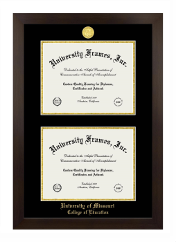 University of Missouri College of Education Double Diploma Frame in Manhattan Espresso with Black & Gold Mats for document: 8 1/2"h x 11"w  , document: 8 1/2"h x 11"w  