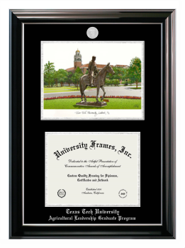 Texas Tech University Agricultural Leadership Graduate Program Double Opening with Campus Image (Stacked) Frame in Classic Ebony with Silver Trim with Black & Silver Mats for document: 8 1/2"h x 11"w  