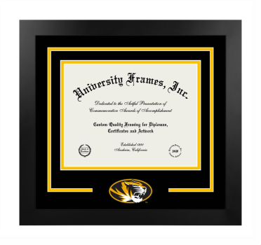 University of Missouri College of Engineering Logo Mat Frame in Manhattan Black with Black & Amber Mats for document: 8 1/2"h x 11"w  