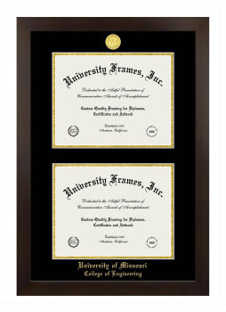 University of Missouri College of Engineering Double Diploma Frame in Manhattan Espresso with Black & Gold Mats for document: 8 1/2"h x 11"w  , document: 8 1/2"h x 11"w  