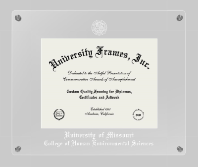 University of Missouri College of Human Environmental Sciences Lucent Clear-over-Clear Frame in Lucent Clear Moulding with Lucent Clear Mat for document: 8 1/2"h x 11"w  