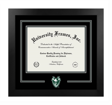 Portland State University School of Business Administration Logo Mat Frame in Manhattan Black with Black & Forest Green Mats for document: 8 1/2"h x 11"w  