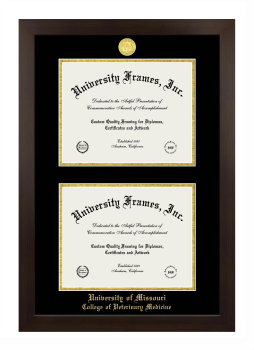 University of Missouri College of Veterinary Medicine Double Diploma Frame in Manhattan Espresso with Black & Gold Mats for document: 8 1/2"h x 11"w  , document: 8 1/2"h x 11"w  