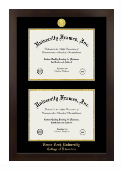 Texas Tech University College of Education Double Diploma Frame in Manhattan Espresso with Black & Gold Mats for document: 8 1/2"h x 11"w  , document: 8 1/2"h x 11"w  