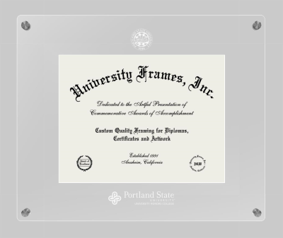 Portland State University University Honors College Lucent Clear-over-Clear Frame in Lucent Clear Moulding with Lucent Clear Mat for document: 8 1/2"h x 11"w  