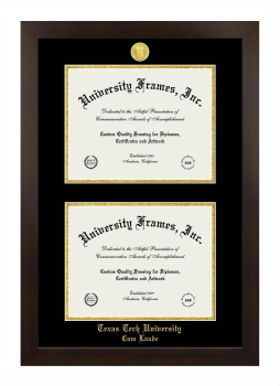 Texas Tech University Cum Laude Double Diploma Frame in Manhattan Espresso with Black & Gold Mats for document: 8 1/2"h x 11"w  , document: 8 1/2"h x 11"w  