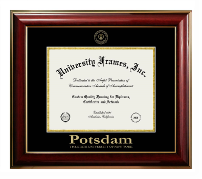 Potsdam The State University of New York Diploma Frame in Classic Mahogany with Gold Trim with Black & Gold Mats for document: 8 1/2"h x 11"w  