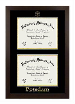 Potsdam The State University of New York Double Diploma Frame in Manhattan Espresso with Black & Gold Mats for document: 8 1/2"h x 11"w  , document: 8 1/2"h x 11"w  