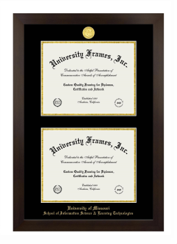 University of Missouri School of Information Science & Learning Technologies Double Diploma Frame in Manhattan Espresso with Black & Gold Mats for document: 8 1/2"h x 11"w  , document: 8 1/2"h x 11"w  