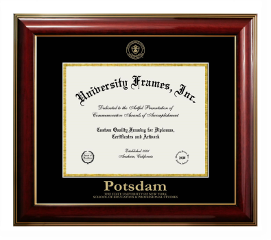 Potsdam The State University of New York School of Education & Professional Studies Diploma Frame in Classic Mahogany with Gold Trim with Black & Gold Mats for document: 8 1/2"h x 11"w  