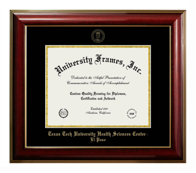 Texas Tech University Health Sciences Center - El Paso Diploma Frame in Classic Mahogany with Gold Trim with Black & Gold Mats for document: 8 1/2"h x 11"w  