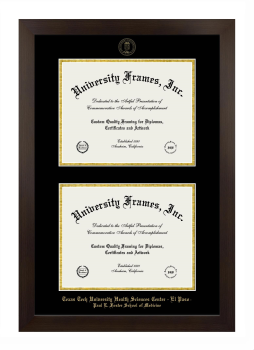 Texas Tech University Health Sciences Center - El Paso Paul L. Foster School of Medicine Double Diploma Frame in Manhattan Espresso with Black & Gold Mats for document: 8 1/2"h x 11"w  , document: 8 1/2"h x 11"w  