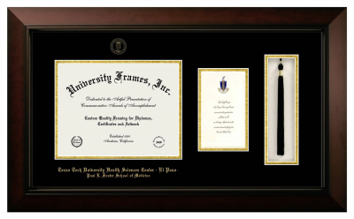 Texas Tech University Health Sciences Center - El Paso Paul L. Foster School of Medicine Diploma with Announcement & Tassel Box Frame in Legacy Black Cherry with Black & Gold Mats for document: 8 1/2"h x 11"w  , diploma: 7"h x 4"w  