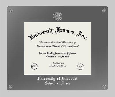 University of Missouri School of Music Lucent Clear-over-Smoke Frame in Lucent Smoke Moulding with Lucent Smoke Mat for document: 8 1/2"h x 11"w  