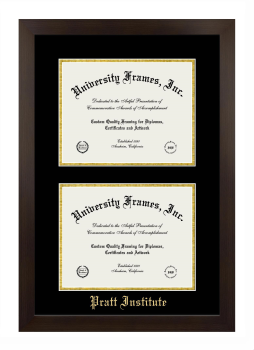 Pratt Institute Double Diploma Frame in Manhattan Espresso with Black & Gold Mats for document: 8 1/2"h x 11"w  , document: 8 1/2"h x 11"w  