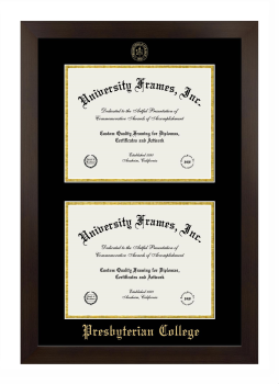 Presbyterian College Double Diploma Frame in Manhattan Espresso with Black & Gold Mats for document: 8 1/2"h x 11"w  , document: 8 1/2"h x 11"w  