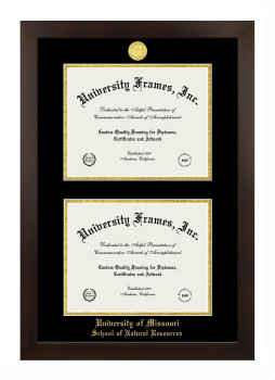 University of Missouri School of Natural Resources Double Diploma Frame in Manhattan Espresso with Black & Gold Mats for document: 8 1/2"h x 11"w  , document: 8 1/2"h x 11"w  