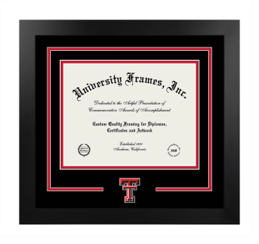 Texas Tech University Health Sciences Center School of Medicine Logo Mat Frame in Manhattan Black with Black & Red Mats for document: 8 1/2"h x 11"w  