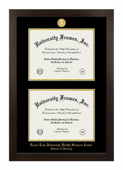 Texas Tech University Health Sciences Center School of Nursing Double Diploma Frame in Manhattan Espresso with Black & Gold Mats for document: 8 1/2"h x 11"w  , document: 8 1/2"h x 11"w  