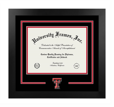 Texas Tech University Health Sciences Center School of Pharmacy Logo Mat Frame in Manhattan Black with Black & Red Mats for document: 8 1/2"h x 11"w  