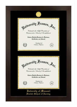 University of Missouri Sinclair School of Nursing Double Diploma Frame in Manhattan Espresso with Black & Gold Mats for document: 8 1/2"h x 11"w  , document: 8 1/2"h x 11"w  