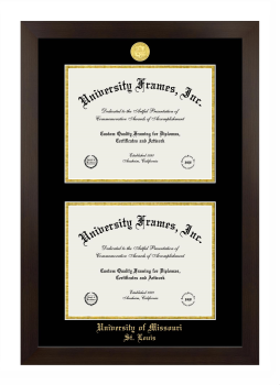 University of Missouri St. Louis Double Diploma Frame in Manhattan Espresso with Black & Gold Mats for document: 8 1/2"h x 11"w  , document: 8 1/2"h x 11"w  