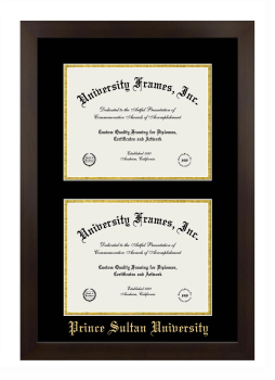 Prince Sultan University Double Diploma Frame in Manhattan Espresso with Black & Gold Mats for document: 8 1/2"h x 11"w  , document: 8 1/2"h x 11"w  