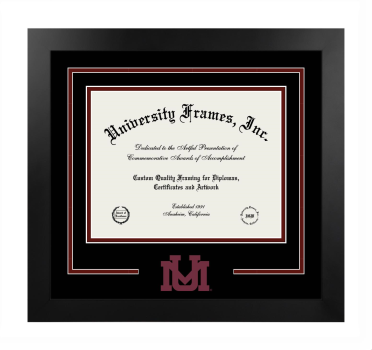 University of Montana (Missoula) Logo Mat Frame in Manhattan Black with Black & Maroon Mats for document: 8 1/2"h x 11"w  