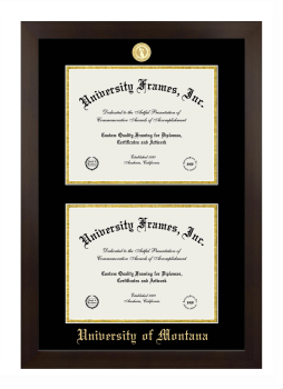 University of Montana (Missoula) Double Diploma Frame in Manhattan Espresso with Black & Gold Mats for document: 8 1/2"h x 11"w  , document: 8 1/2"h x 11"w  
