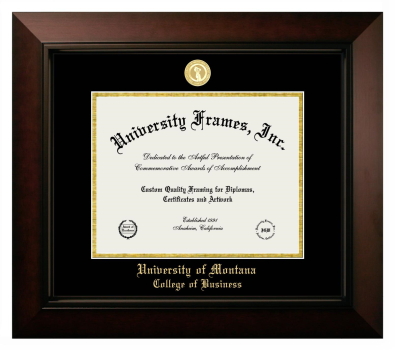 University of Montana (Missoula) College of Business Diploma Frame in Legacy Black Cherry with Black & Gold Mats for document: 8 1/2"h x 11"w  