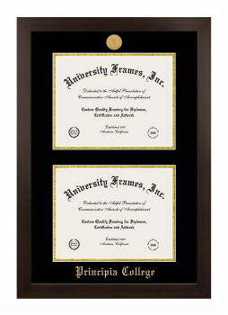 Principia College Double Diploma Frame in Manhattan Espresso with Black & Gold Mats for document: 8 1/2"h x 11"w  , document: 8 1/2"h x 11"w  