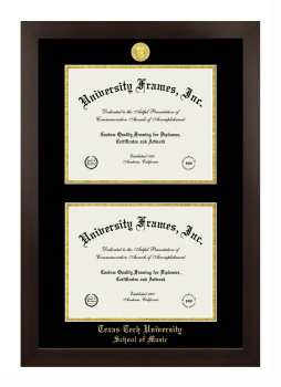 Texas Tech University School of Music Double Diploma Frame in Manhattan Espresso with Black & Gold Mats for document: 8 1/2"h x 11"w  , document: 8 1/2"h x 11"w  