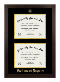 Professional Engineer  (Louisiana) Double Diploma Frame in Manhattan Espresso with Black & Gold Mats for document: 8 1/2"h x 11"w  , document: 8 1/2"h x 11"w  