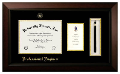 Professional Engineer  (Louisiana) Diploma with Announcement & Tassel Box Frame in Legacy Black Cherry with Black & Gold Mats for document: 8 1/2"h x 11"w  , diploma: 7"h x 4"w  