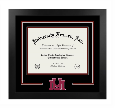 University of Montana (Missoula) College of Tech Logo Mat Frame in Manhattan Black with Black & Maroon Mats for document: 8 1/2"h x 11"w  
