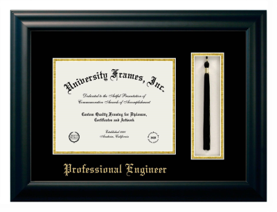 Professional Engineer (Alabama) Diploma with Tassel Box Frame in Satin Black with Black & Gold Mats for document: 8 1/2"h x 11"w  