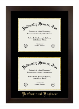 Professional Engineer (Alabama) Double Diploma Frame in Manhattan Espresso with Black & Gold Mats for document: 8 1/2"h x 11"w  , document: 8 1/2"h x 11"w  