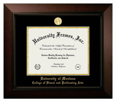University of Montana (Missoula) College of Visual and Performing Arts Diploma Frame in Legacy Black Cherry with Black & Gold Mats for document: 8 1/2"h x 11"w  