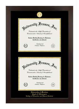 University of Montana (Missoula) Phyllis J. Washington College of Education and Human Services Double Diploma Frame in Manhattan Espresso with Black & Gold Mats for document: 8 1/2"h x 11"w  , document: 8 1/2"h x 11"w  