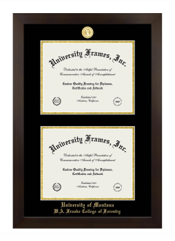University of Montana (Missoula) W.A. Franke College of Forestry Double Diploma Frame in Manhattan Espresso with Black & Gold Mats for document: 8 1/2"h x 11"w  , document: 8 1/2"h x 11"w  