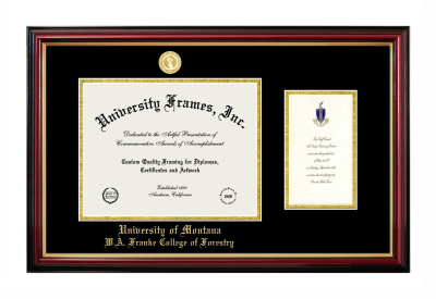 University of Montana (Missoula) W.A. Franke College of Forestry Diploma with Announcement Frame in Petite Mahogany with Gold Trim with Black & Gold Mats for document: 8 1/2"h x 11"w  , diploma: 7"h x 4"w  