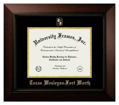 Texas Wesleyan-Fort Worth Diploma Frame in Legacy Black Cherry with Black & Gold Mats for document: 8 1/2"h x 11"w  