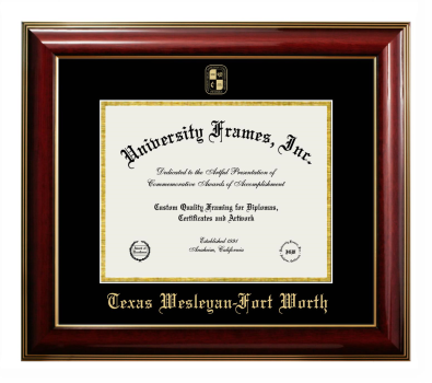 Texas Wesleyan-Fort Worth Diploma Frame in Classic Mahogany with Gold Trim with Black & Gold Mats for document: 8 1/2"h x 11"w  